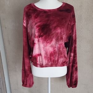 Eye Candy Deep Red/Burgundy/Pink Red Tie-Dye Velvet Sweatshirt Style Top XL